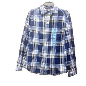 Eddie Bauer Shirt Mens Blue Plaid Flannel Long Sleeve Classic FIt Size L